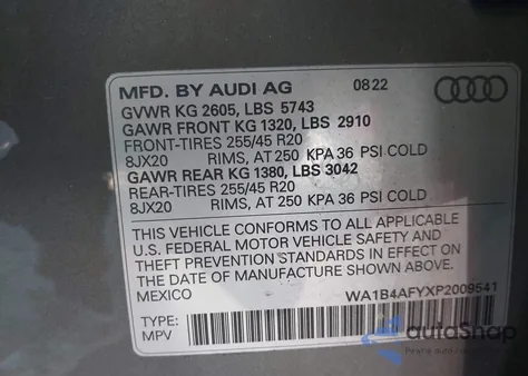 2023 Audi Sq5 Premium Plus Tfsi Quattro Tiptronic из США, поврежденный, VIN WA1B4AFYXP2009541